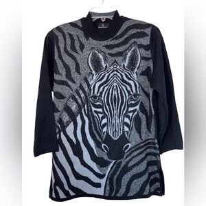 NWOT- Carole Little Vintage wool blend zebra print sweater. Size XL